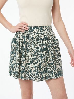 SOUND & MATTER | Green & Tan Abstract Pocketed Mini Skirt Women’s Size X-Small